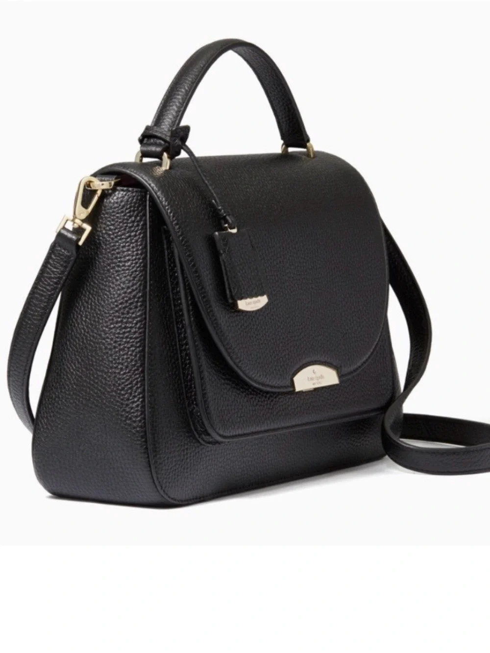kate spade Black Pebbled Genuine Leather Crossbody Satchel with Gold Hardware - Picture 3 of 14